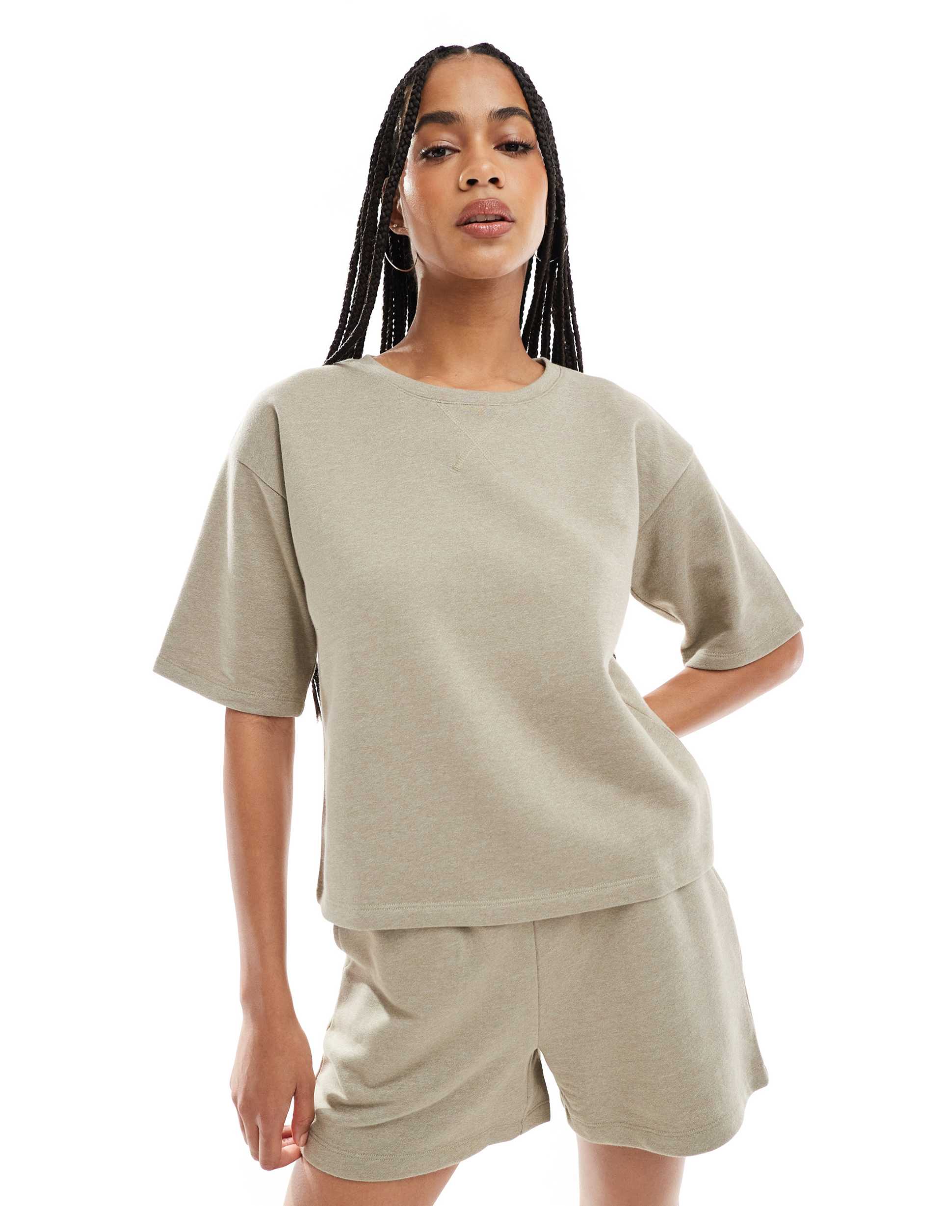 vero moda short sleeved sweat top in laurel oak - part of a set