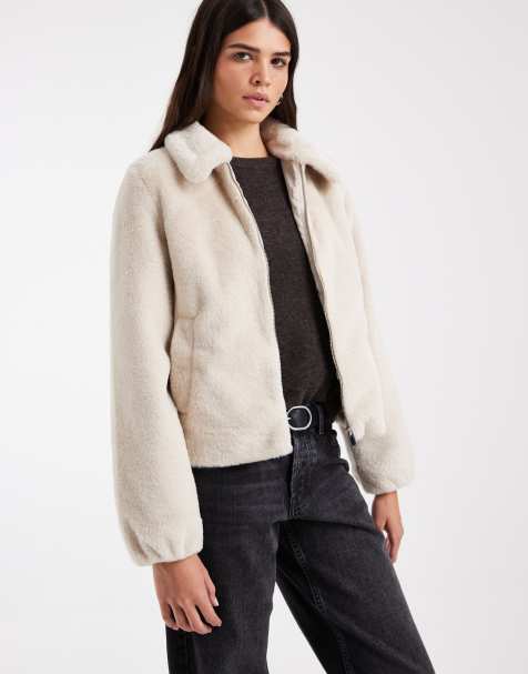Vero Moda short soft faux fur coat in oatmeal - view 1