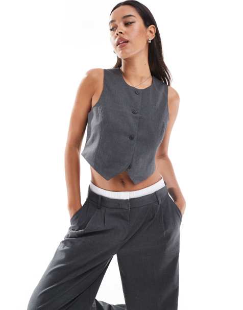 Vero Moda short waistcoat in dark grey melange (part of a set) - view 1