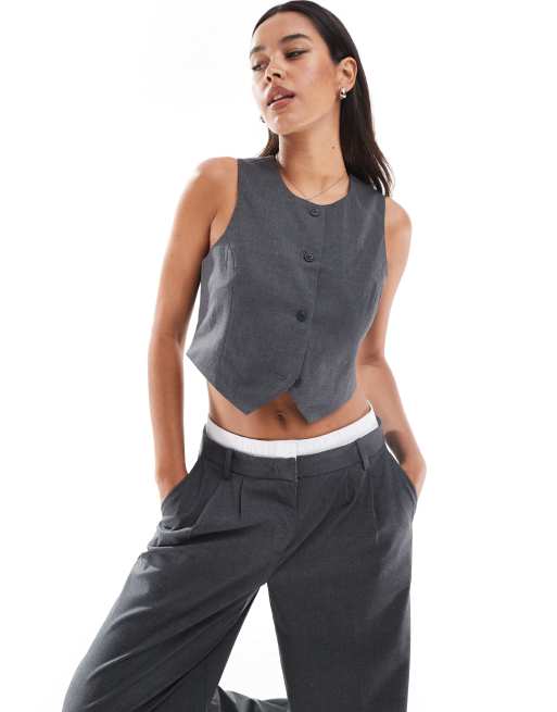 Vero Moda short waistcoat in dark grey melange (part of a set)