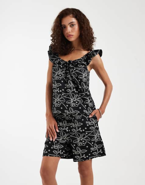 Vero Moda – Shorts aus Webstoff in Schwarz und Cremeweiß mit hohem Bund und Blumenmuster, Kombiteil - view 1