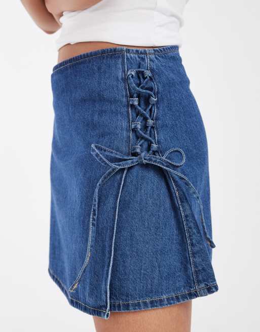 Vero Moda side tie detailing denim mini skirt in medium blue wash, 5 of 5