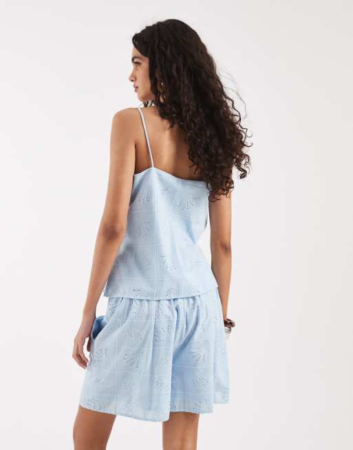 Vero Moda singlet in light blue with shell embroidered detail (part of a set), 3 of 4
