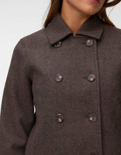 Vero Moda Siri spread collar double breasted short jacket in brown, 4 of 5