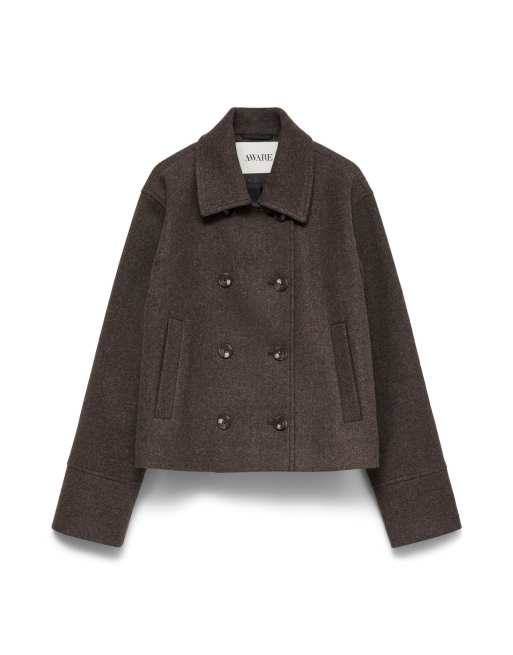 Vero Moda Siri spread collar double breasted short jacket in brown, 5 of 5