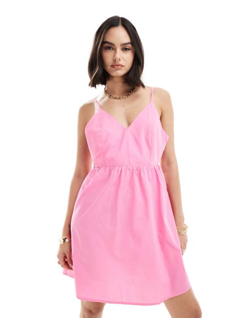 Vero Moda – Skaterkleid in Cosmos-Rosa mit Riemchendesign hinten