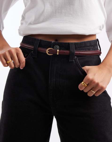 Vero Moda skinny faux leather belt in burgundy - view 1