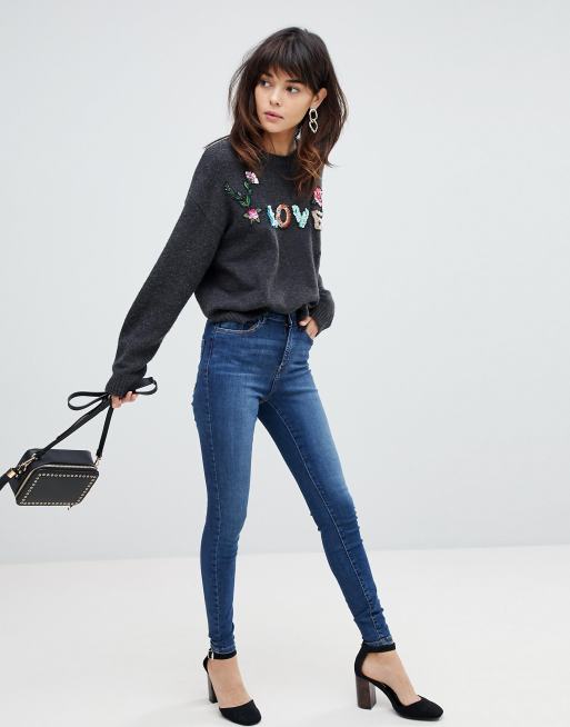 Vero Moda - Skinny jeans met hoge taille in blauw, 4 van 4