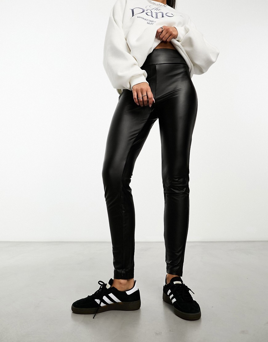 Vero Moda Skinny Leather Look Leggings In Black
