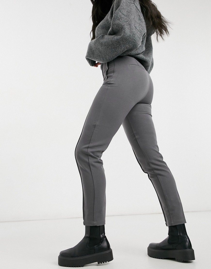 Vero Moda skinny pants with seam detail in dark gray-Grey