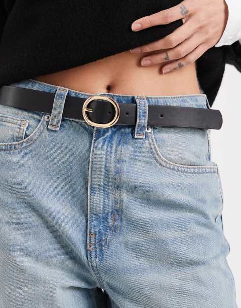 Vero Moda - Skinny riem van imitatieleer met ovale gouden gesp in zwart - view 1