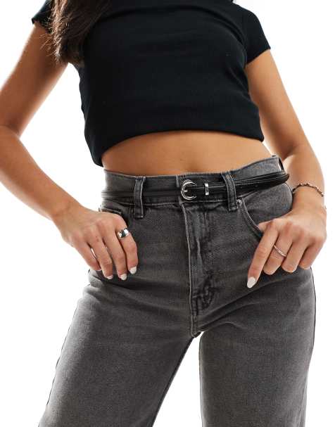 Vero Moda skinny silver buckle belt in black - view 1