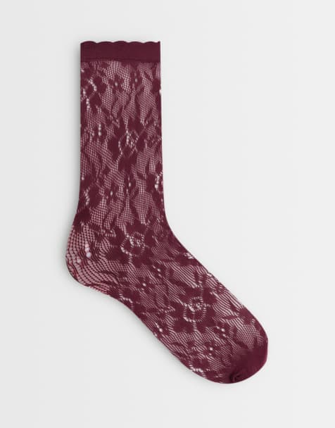 Vero Moda skira strumpor med vågig kant i burgundy - view 1