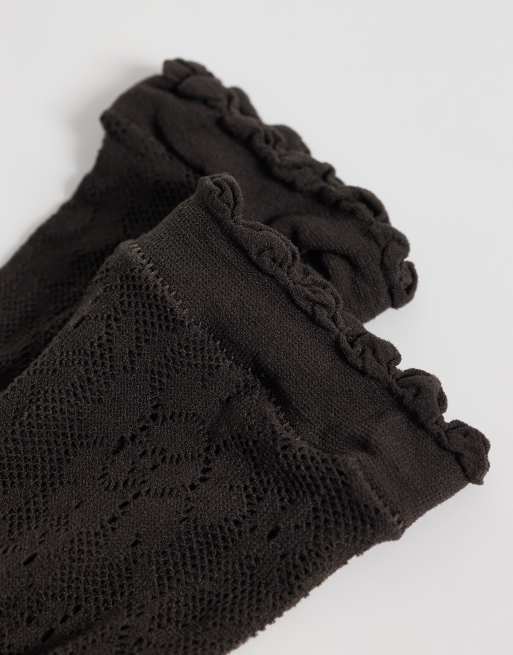 Vero Moda skira strumpor med vågig kant i chokladbrun, 3 av 3