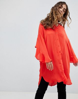 Vero Moda – Skjorta med utställda ärmar-Röd
