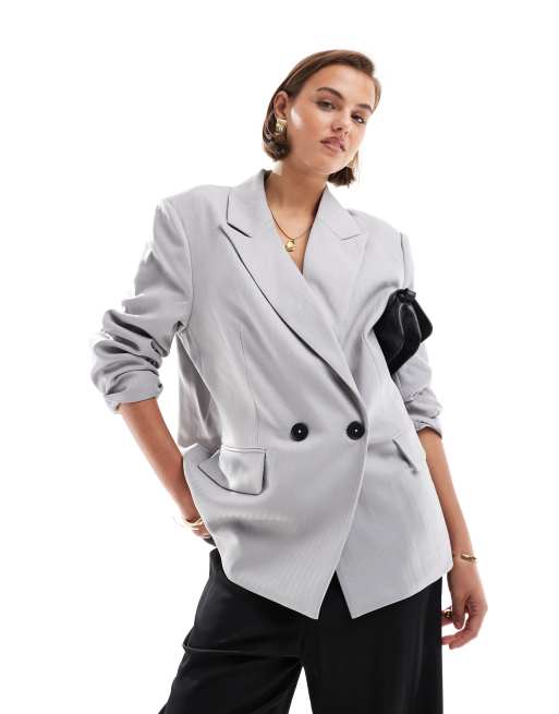Vero Moda - Skræddersyet blazer i meleret lysegrå med sildebensmønster