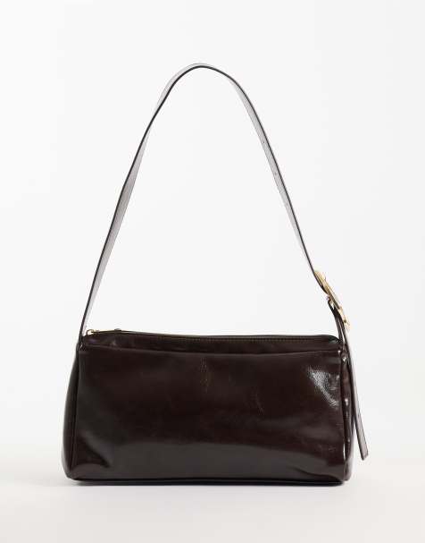 Vero Moda skuldertaske med firkantet form og guldfarvet hardware i brun - view 1