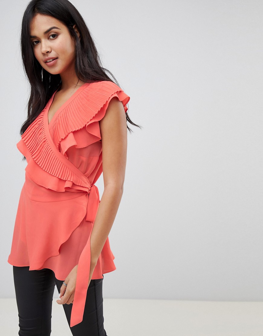 Vero Moda — Slå-om-bluse med flæser-Pink