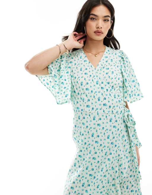 Vero Moda - Slå-om-maxikjole med lyseblåt blomstermønster, 2 af 4