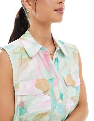 Vero Moda Sleeveless Boxy Shirt In Multi