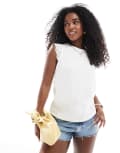 [Vero Moda] Vero Moda sleeveless jersey top with broderie trim in white XS Snow White