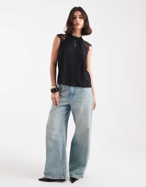 ヴェロモーダ Vero Moda 【 Lace Top Women 】 ファッション レディースファッション トップス その他トップス レディ Vero Moda lace overlay long sleeved top with cami lining in