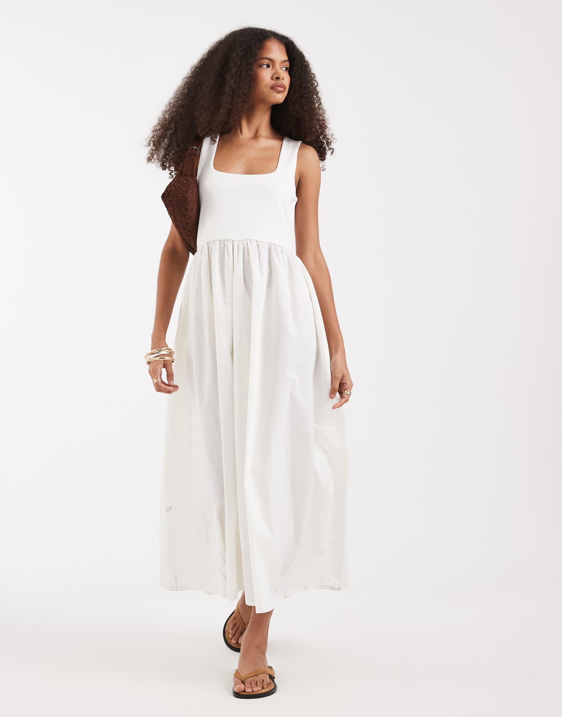 vero moda sleeveless midi dress with woven skirt in white