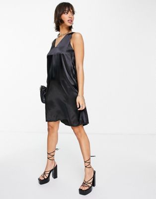 Vero Moda sleeveless mini smock dress in satin black