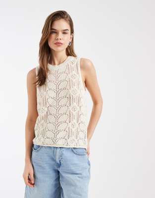 Vero Moda Sleeveless Patterned Crochet Tank Top In White