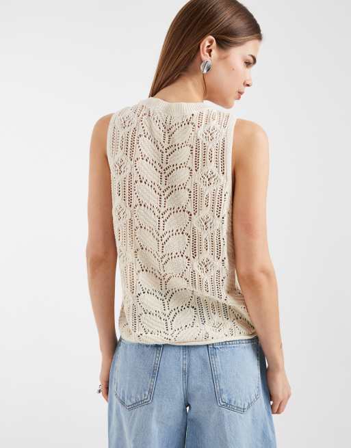 Vero Moda sleeveless patterned crochet tank top in cream, 4 of 4
