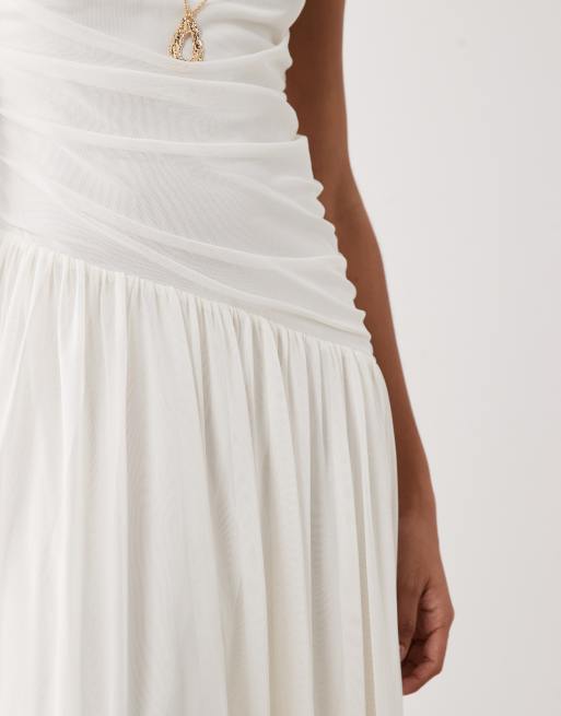 Vero Moda sleeveless ruched detail maxi dress with asymmetric waist in white , 2 of 4