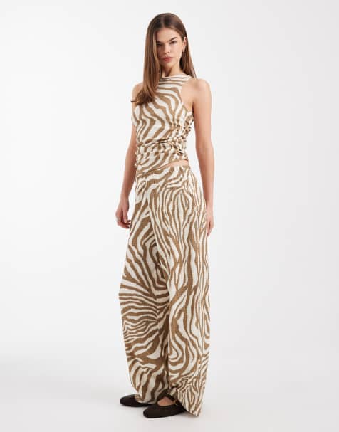 Vero Moda sleeveless ruched jersey top and textured trouser co-ord in birch abstract print - view 1