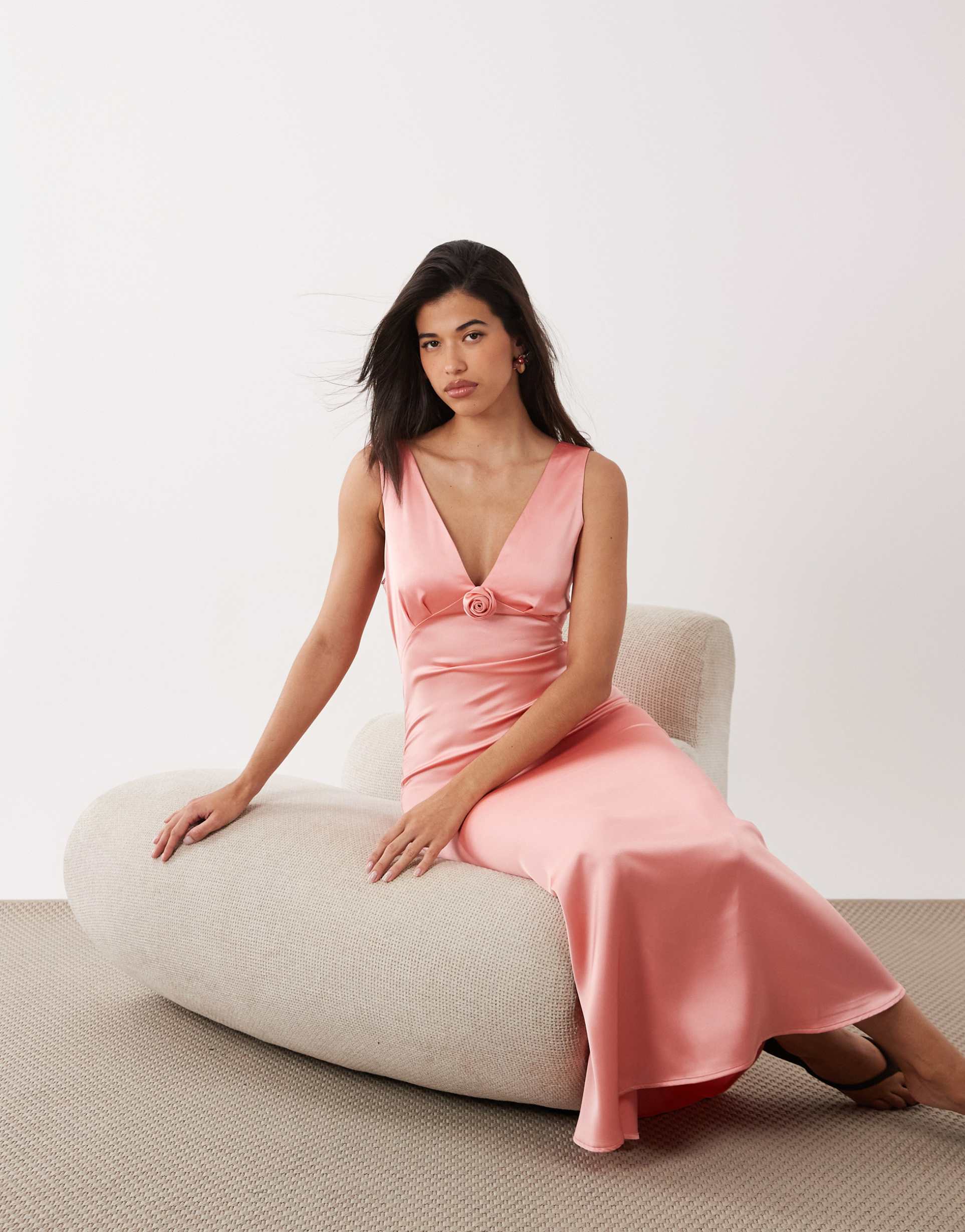 vero moda sleeveless satin maxi dress in coral pink