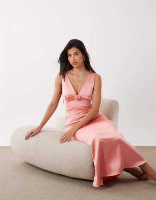 Vero Moda Sleeveless Satin Maxi Dress In Pink