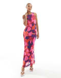 [Vero Moda] Vero Moda sleeveless seam front mesh dress in bold abstract painted print-Multi L Fuchsia Pink AOP