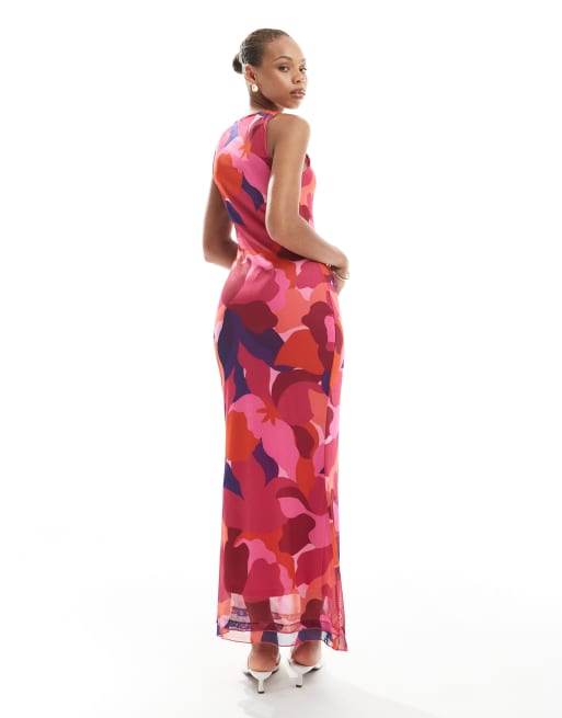 Vero Moda sleeveless seam front mesh dress in bold abstract painted print, 4 of 4