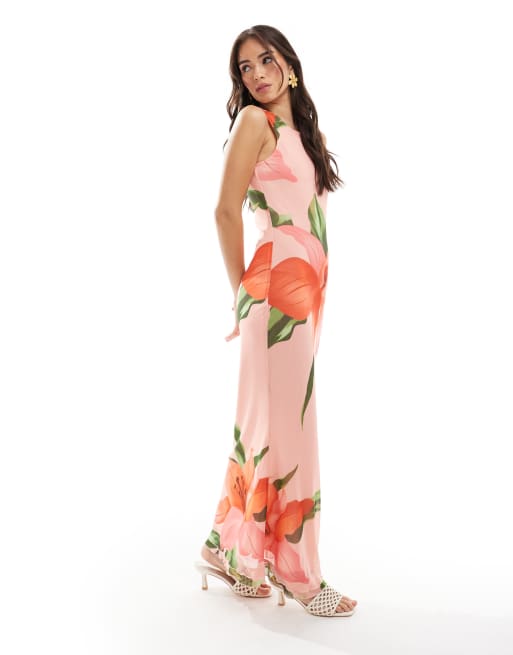 Vero Moda sleeveless seam front mesh dress in overblown hibiscus floral print, 2 of 4