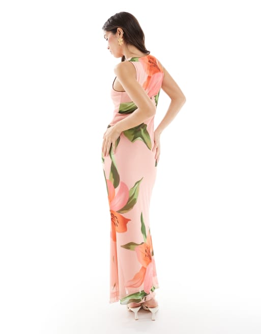 Vero Moda sleeveless seam front mesh dress in overblown hibiscus floral print, 3 of 4