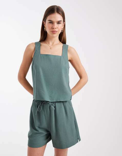 Vero Moda sleeveless top with button back detail co-ord in green - view 1