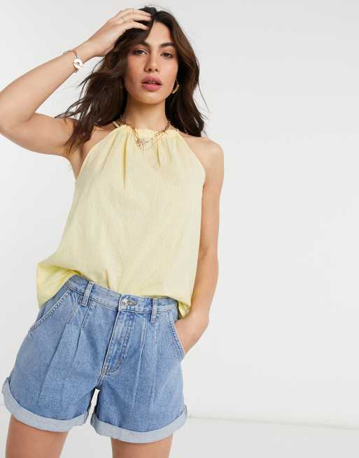 Vero Moda sleeveless top with high neck in seersucker yellow stripe ASOS