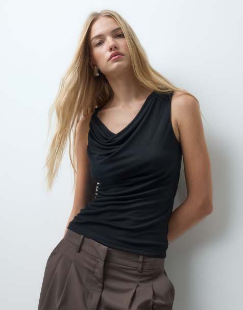 Vero Moda sleeveless waterfall top in black - view 1