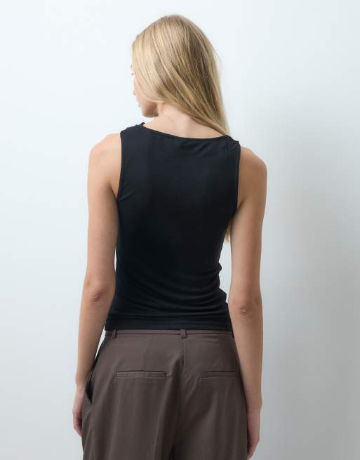 Vero Moda sleeveless waterfall top in black, 4 of 4