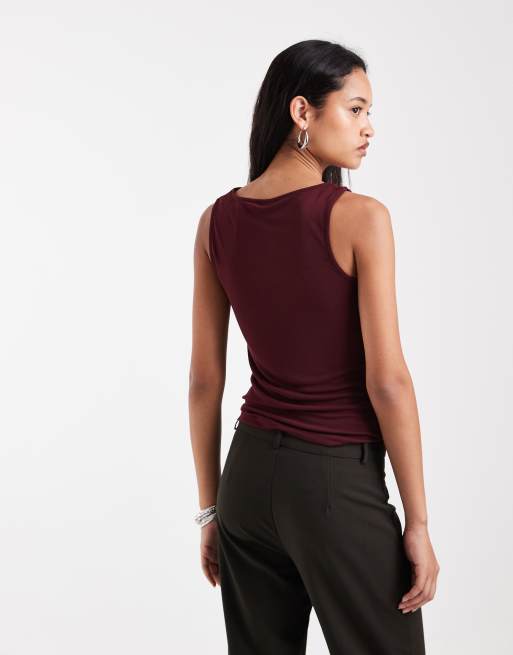 Vero Moda sleeveless waterfall top in burgundy, 4 of 4