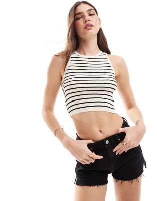 Vero Moda Sleevess Striped Tank Top In Mono-white