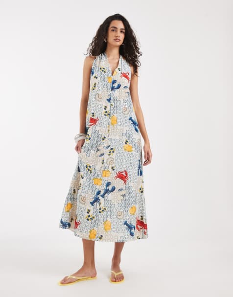 Vero Moda sleevless tie back detail maxi dress in shellfish print - view 1