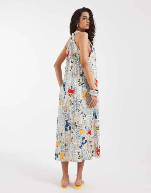 Vero Moda sleevless tie back detail maxi dress in shellfish print, 3 of 4