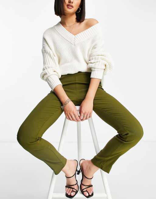 Vero Moda slim high waisted trousers in khaki, 2 of 4