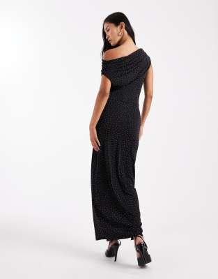 Vero Moda Slinky Drape Front Maxi Dress With All Over Diamante Embellishment In Animal Print