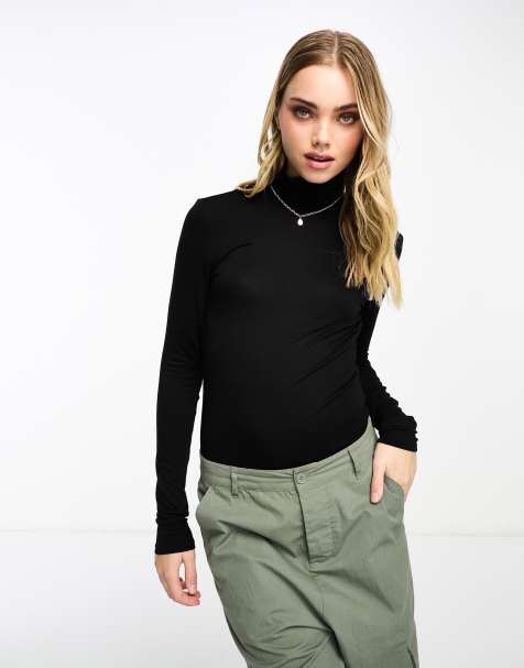 Vero Moda slinky high neck top with long sleeves in black - view 1