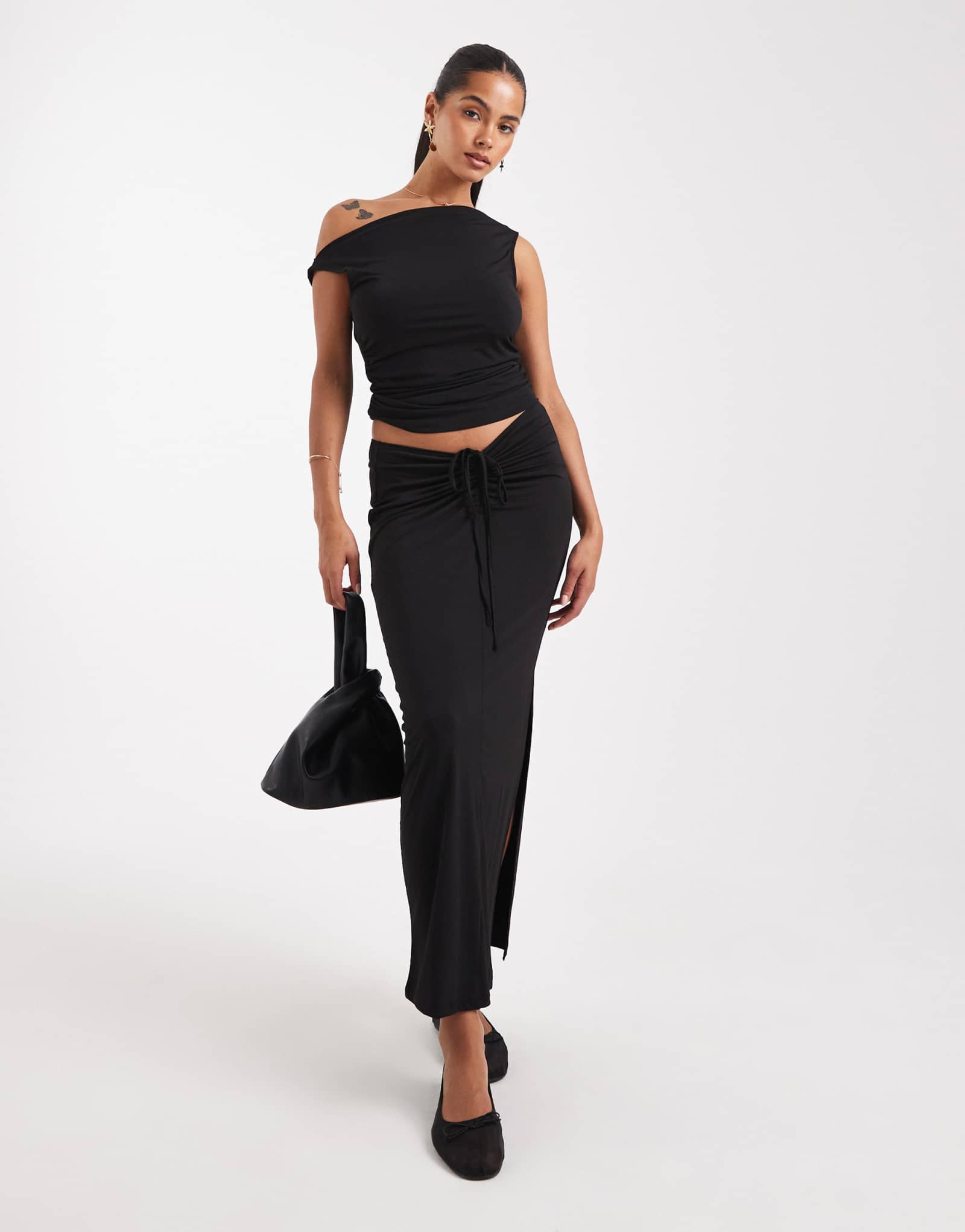 Облегающая юбка макси с рюшами спереди от Vero Moda черного цвета - часть комплекта